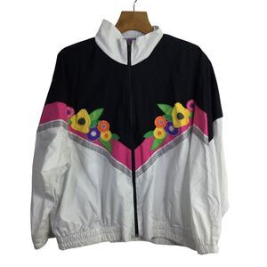 Southern Stitches Womens Embroidered Bomber Jacket Full Zip Black White Size XL